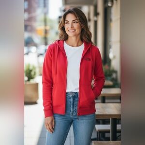 North Face Vibrant Red Zip-Up Hoodie